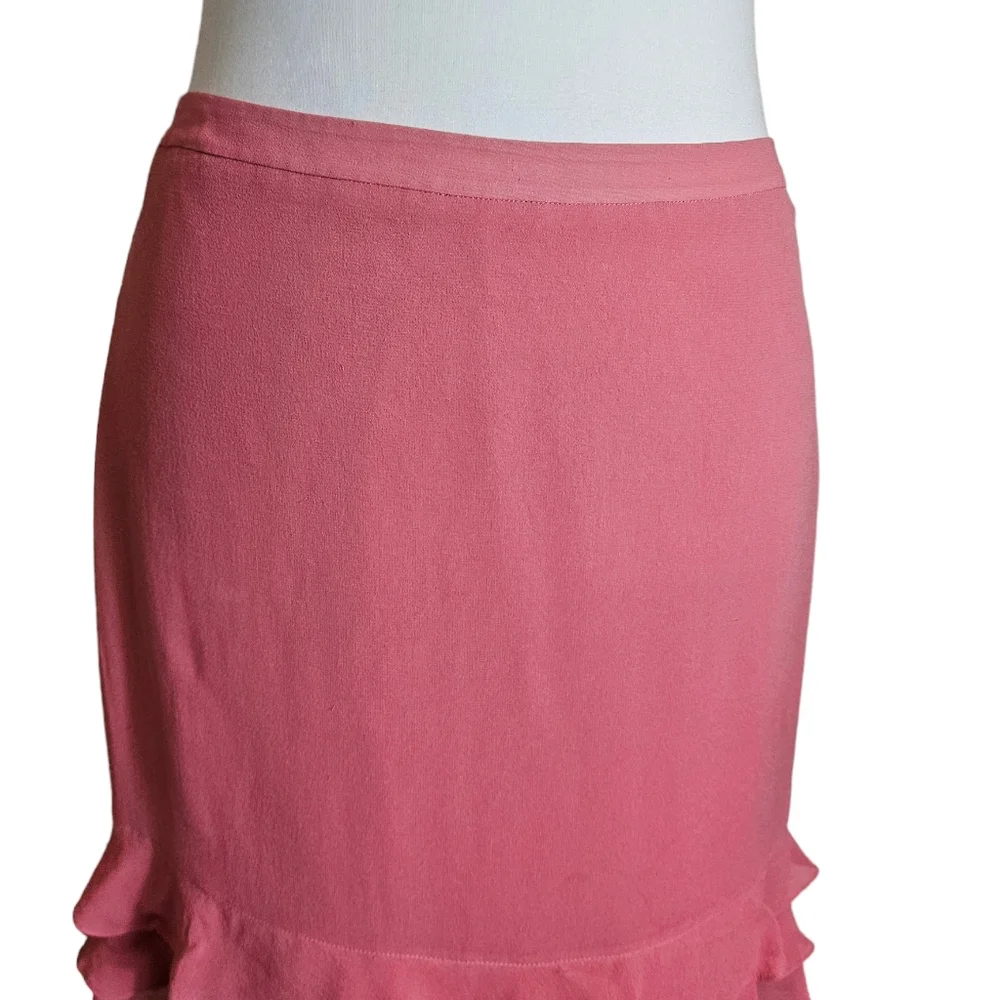 Express Pink 100% Silk Pencil Skirt Sz 6 Tier Ruffle Hem Lined Barbie Workwear